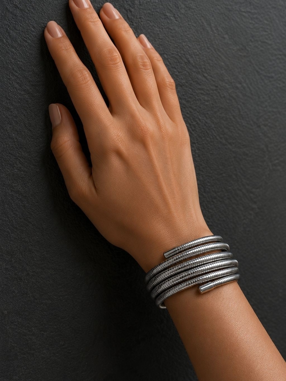Shiny Silver Coil Wrap Bracelet